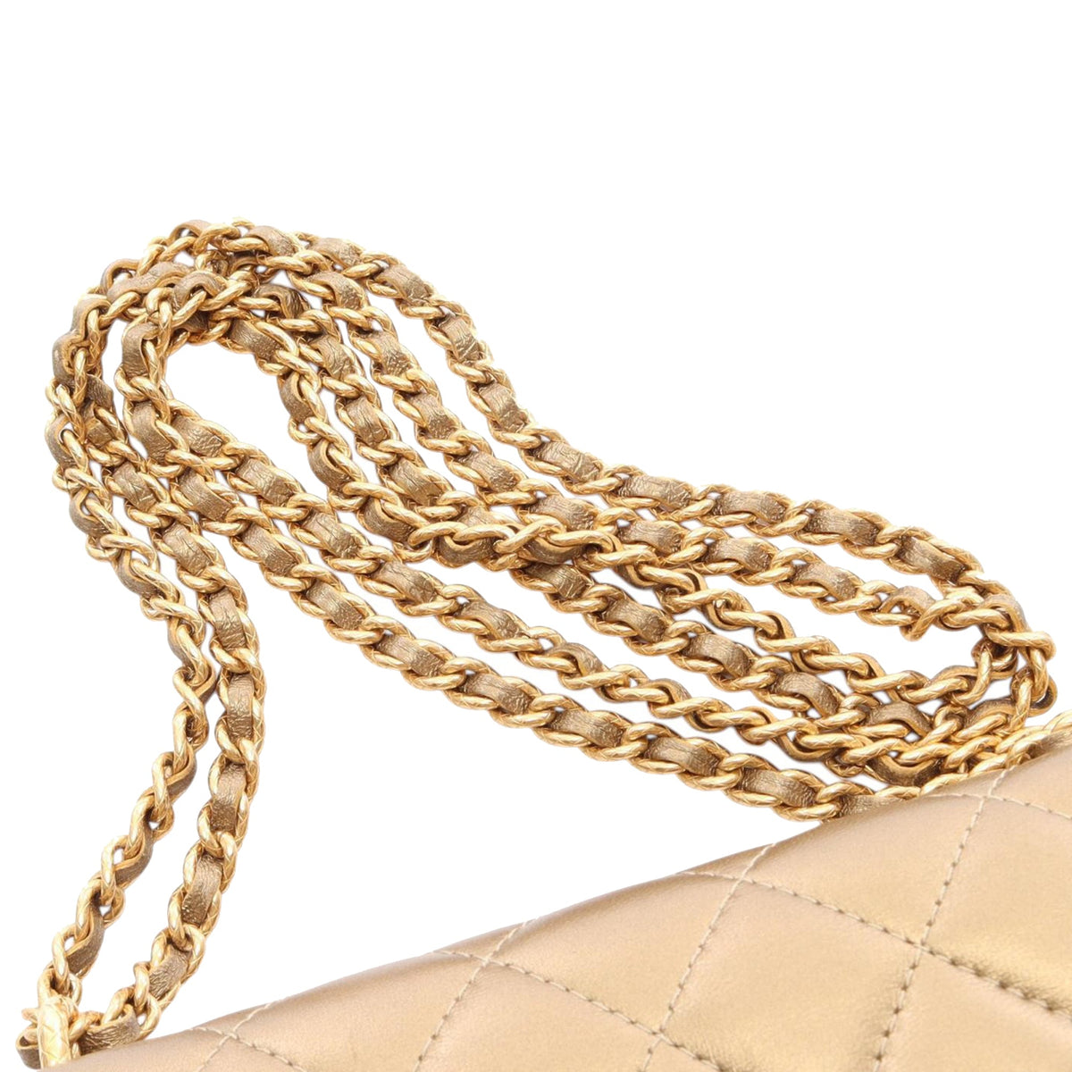 Chanel CC Quilted Metallic Lambskin Wallet on Chain — Gold