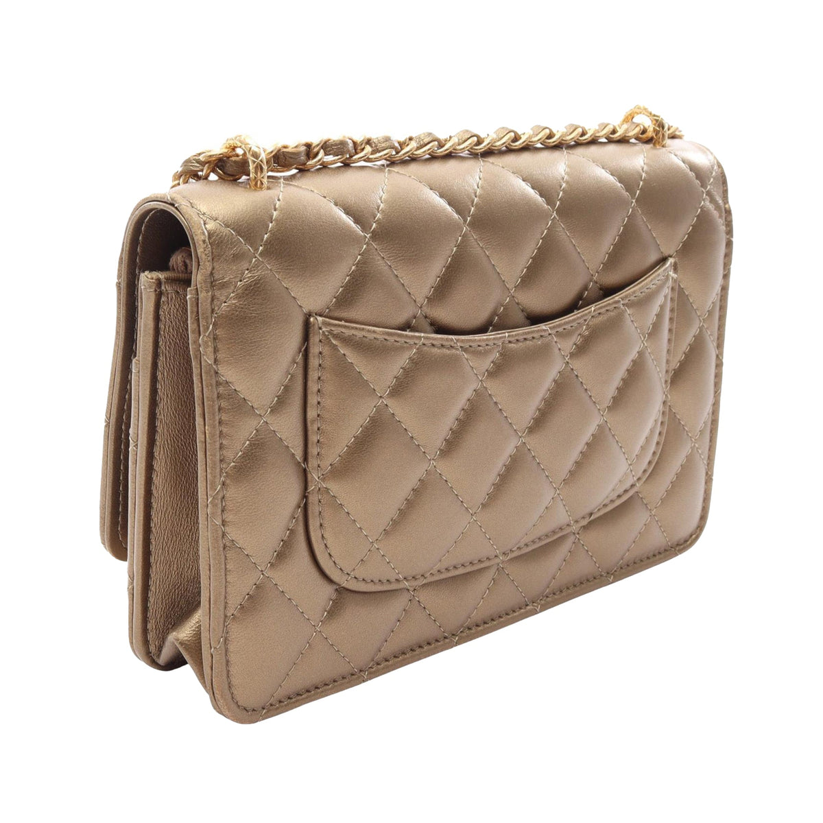 Chanel CC Quilted Metallic Lambskin Wallet on Chain — Gold