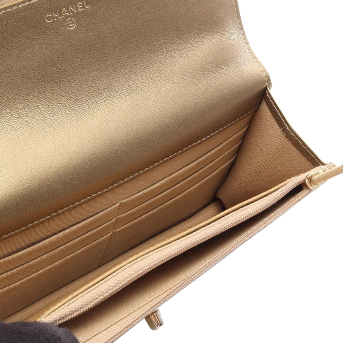 Chanel CC Quilted Metallic Lambskin Wallet on Chain — Gold