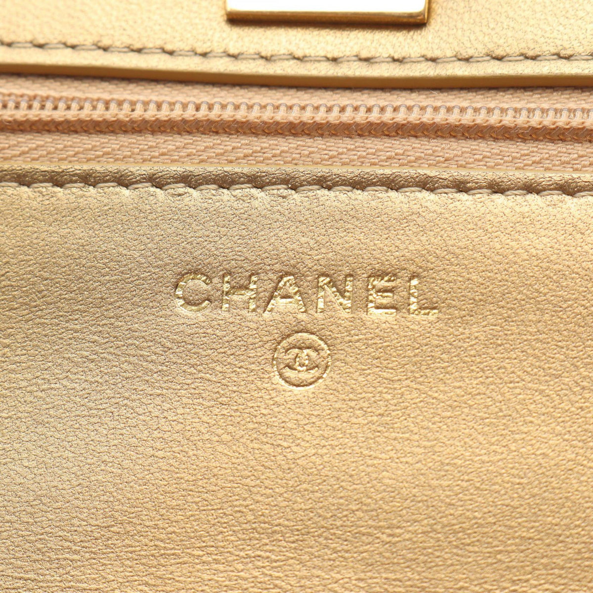 Chanel CC Quilted Metallic Lambskin Wallet on Chain — Gold