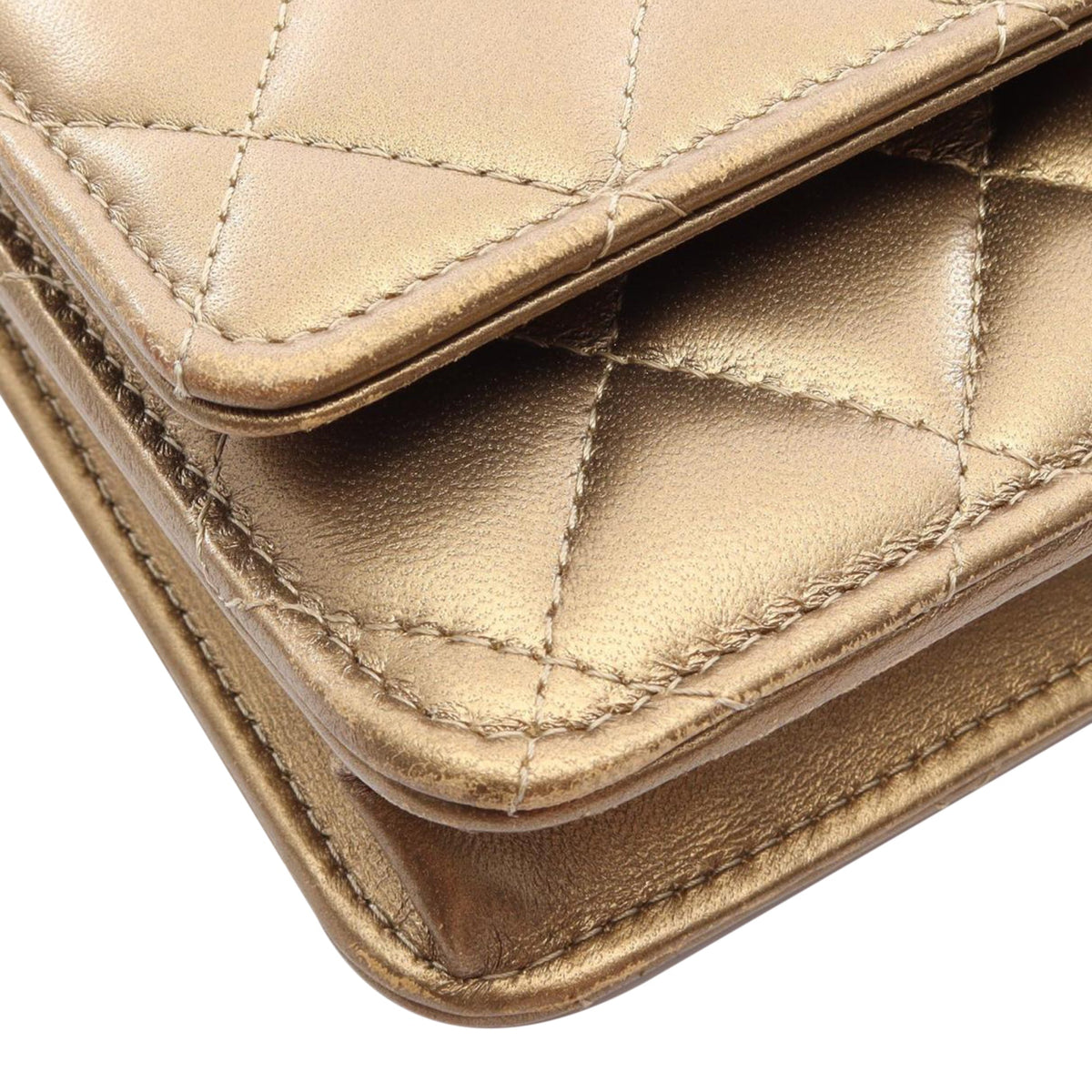 Chanel CC Quilted Metallic Lambskin Wallet on Chain — Gold