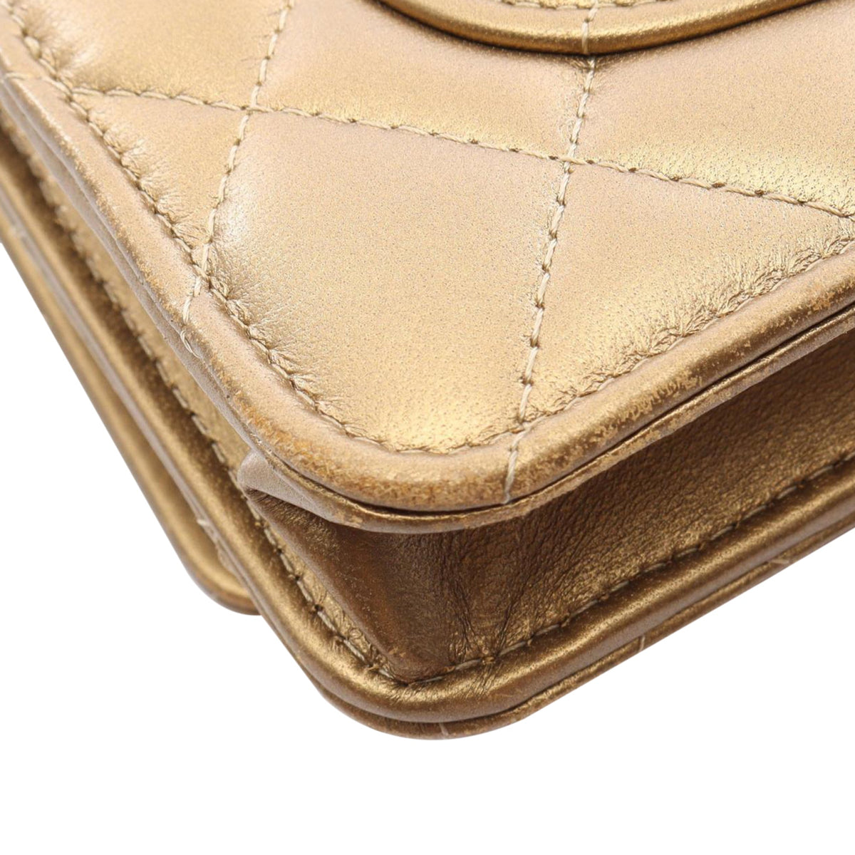 Chanel CC Quilted Metallic Lambskin Wallet on Chain — Gold