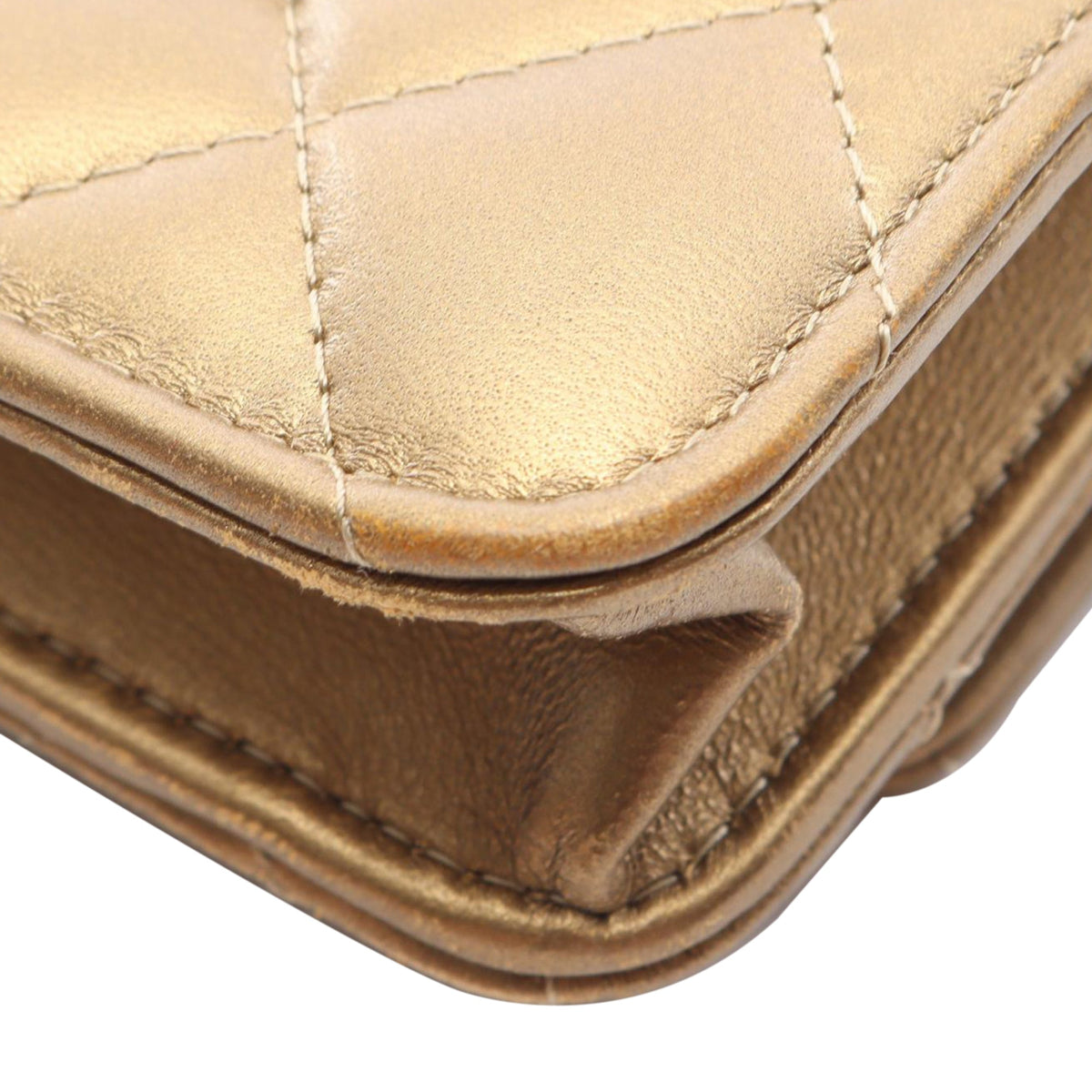 Chanel CC Quilted Metallic Lambskin Wallet on Chain — Gold