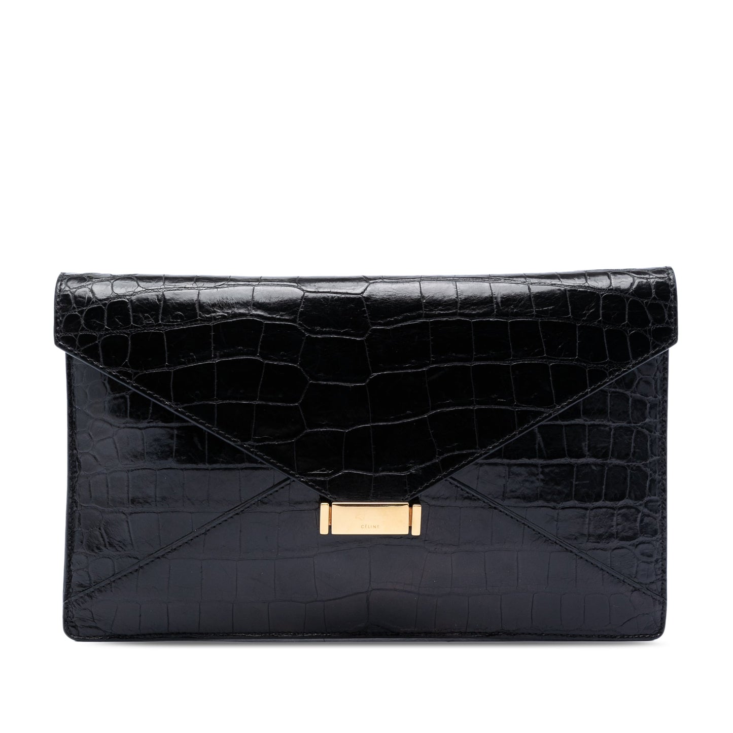 Celine Croc Embossed Leather Envelope Clutch