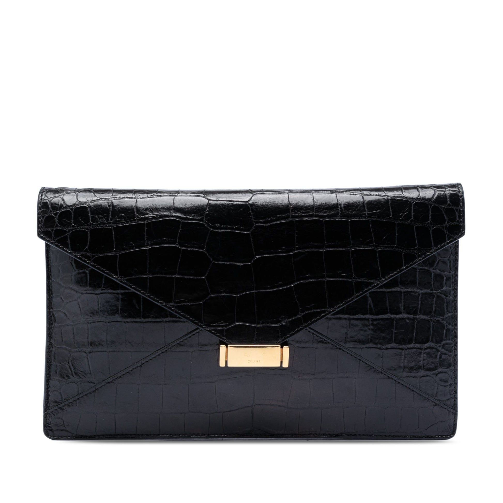 Celine Croc Embossed Leather Envelope Clutch