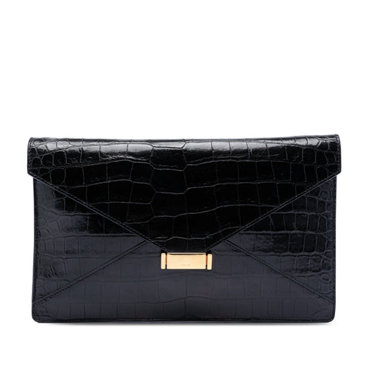Celine Croc Embossed Leather Envelope Clutch