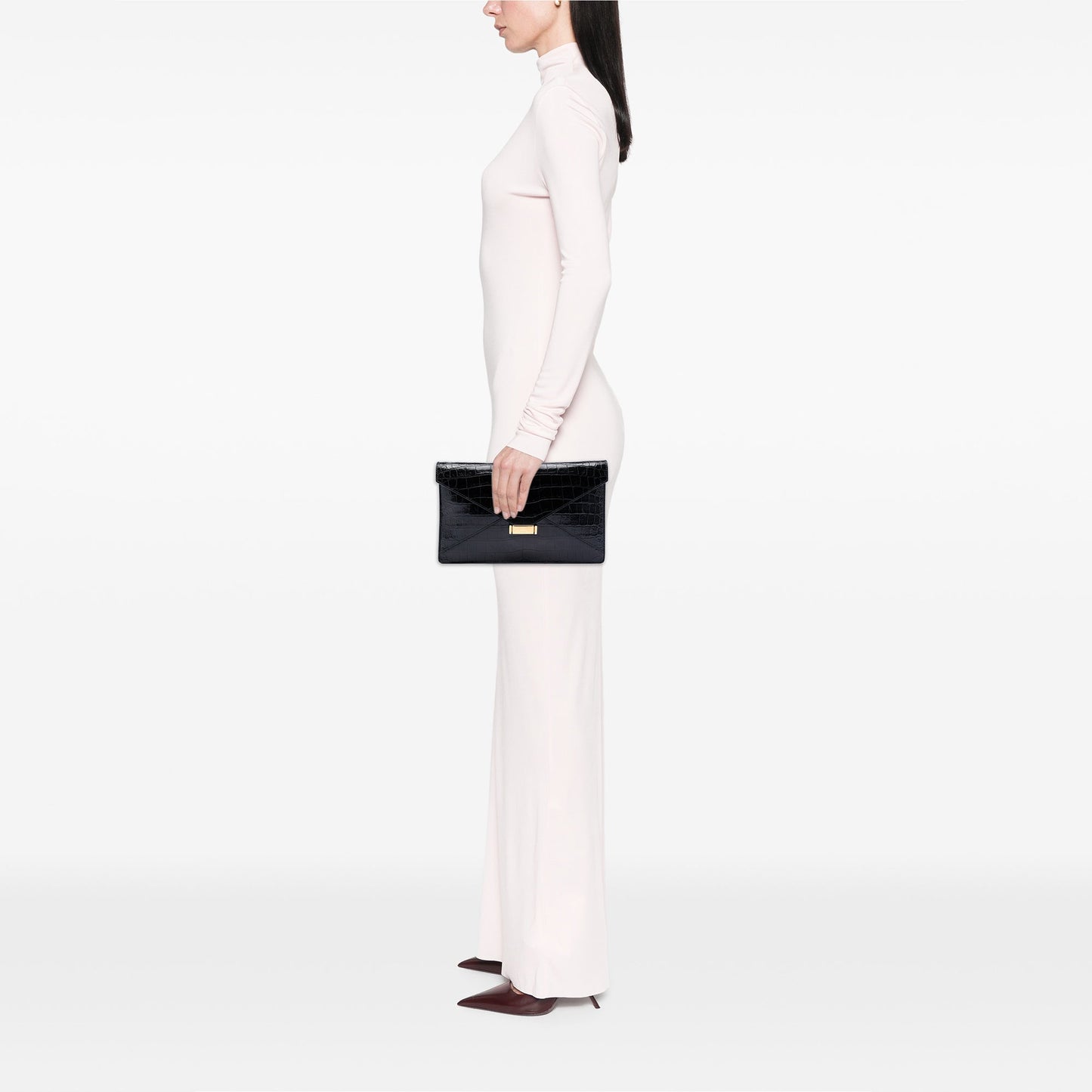 Celine Croc Embossed Leather Envelope Clutch