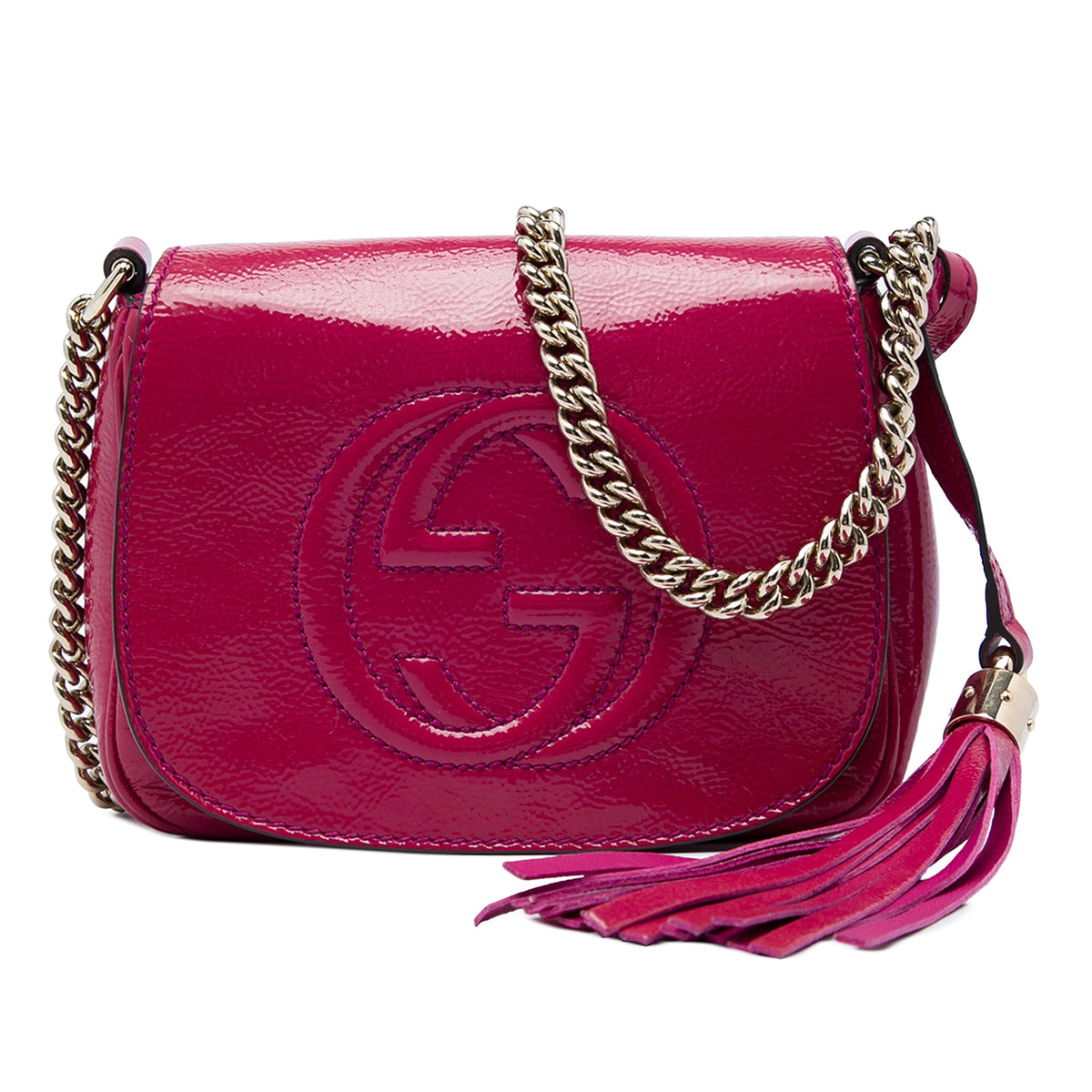Gucci Small Patent Soho Chain Flap Crossbody — Pink
