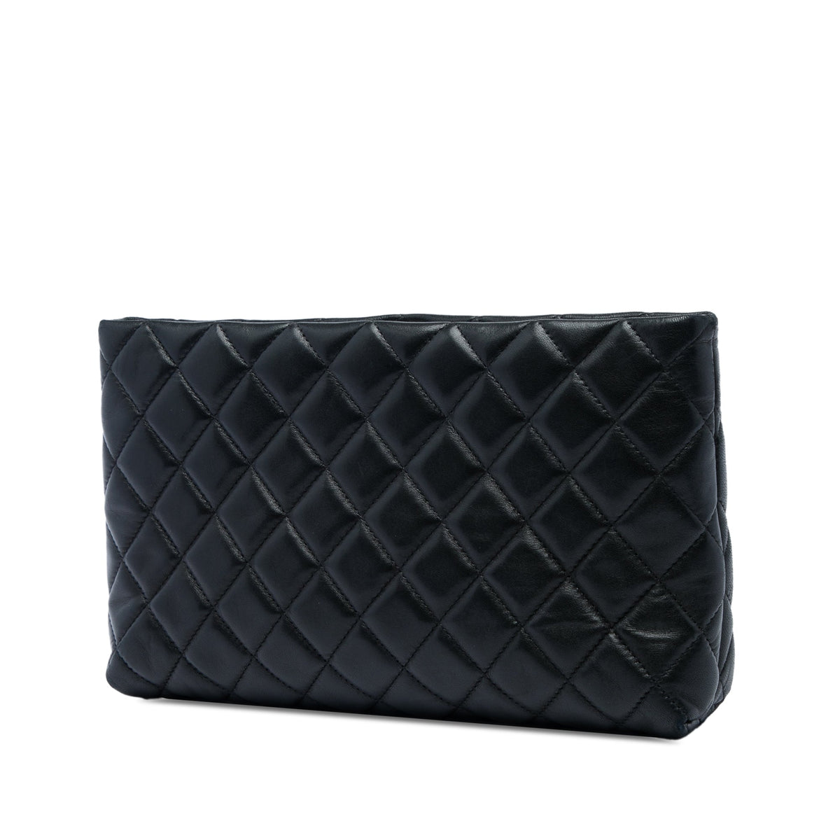 Chanel Quilted Lambskin Kiss Lock Clutch — Black