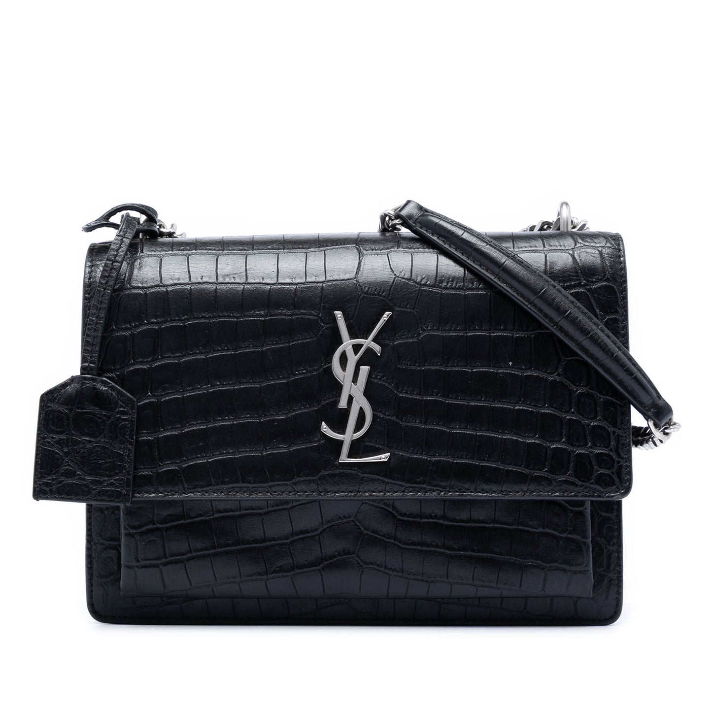 Saint Laurent Medium Croc Embossed Leather Monogram Sunset Crossbody