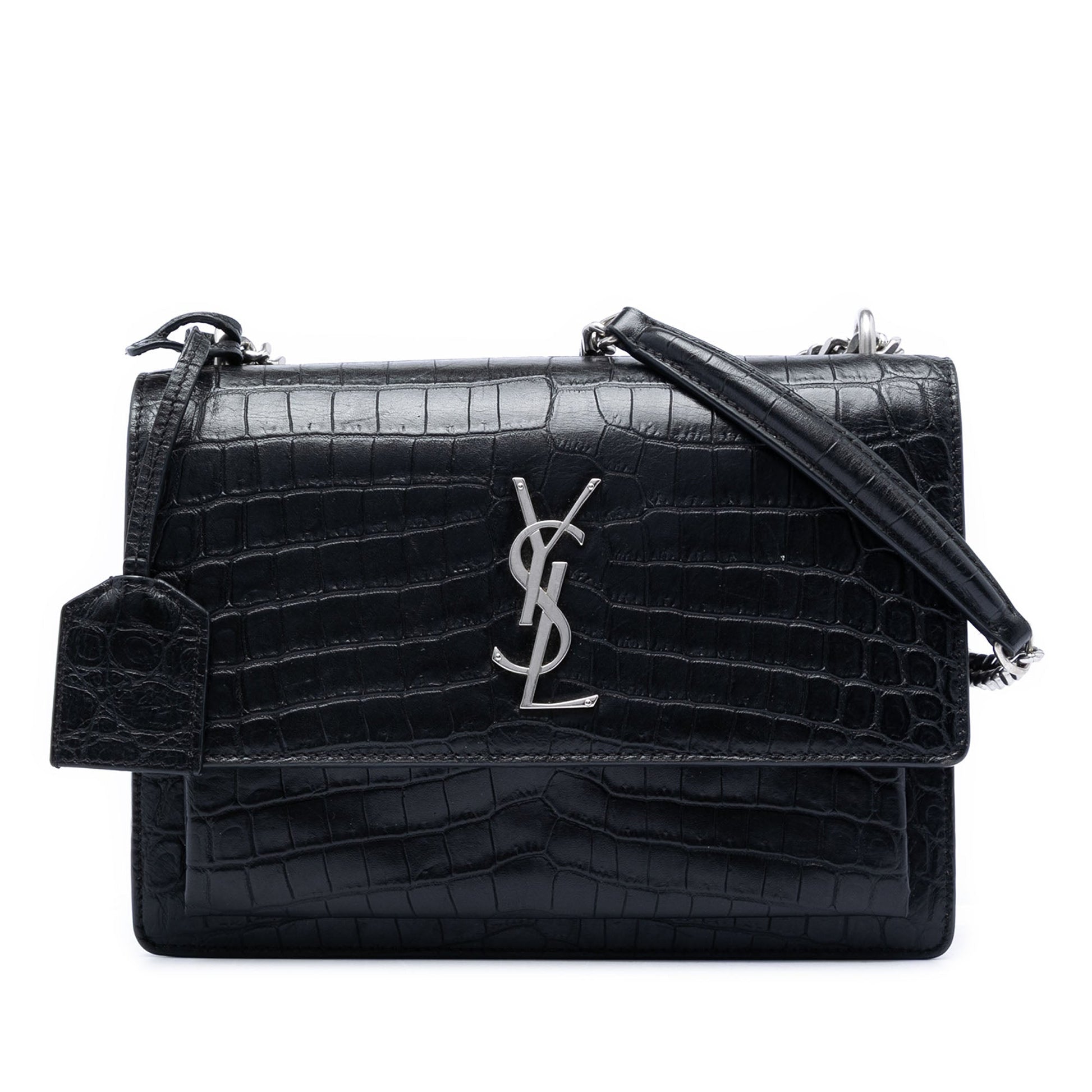 Saint Laurent Medium Croc Embossed Leather Monogram Sunset Crossbody