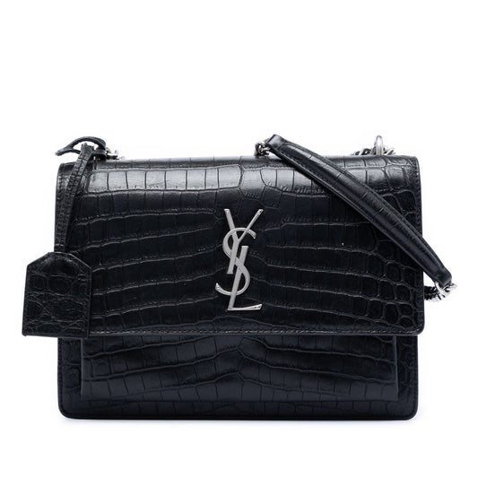 Saint Laurent Medium Croc Embossed Leather Monogram Sunset Crossbody