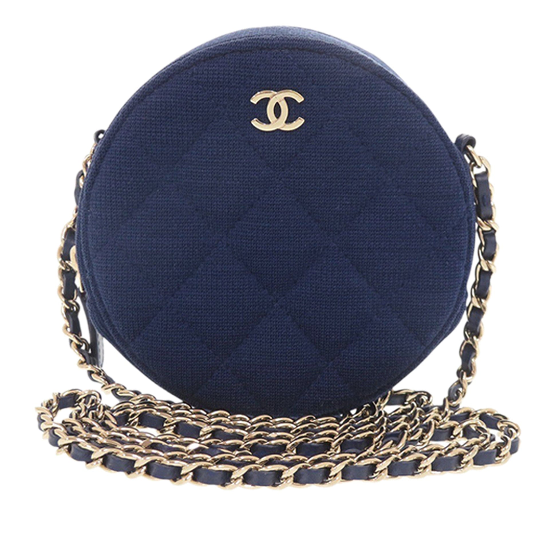 Chanel CC Quilted Jersey Round Clutch with Chain