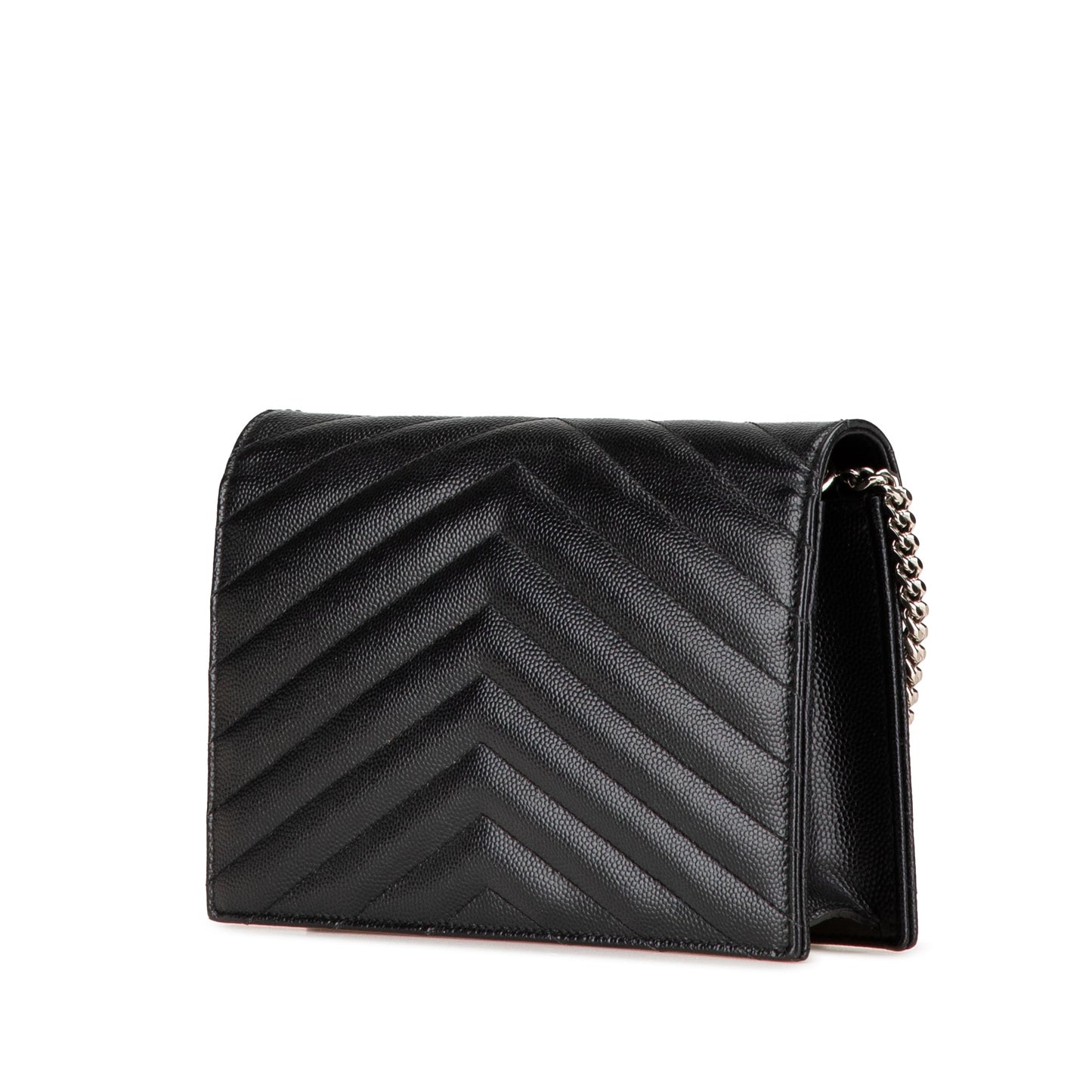 Saint Laurent Grain De Poudre Matelasse Chevron Monogram Chain Wallet