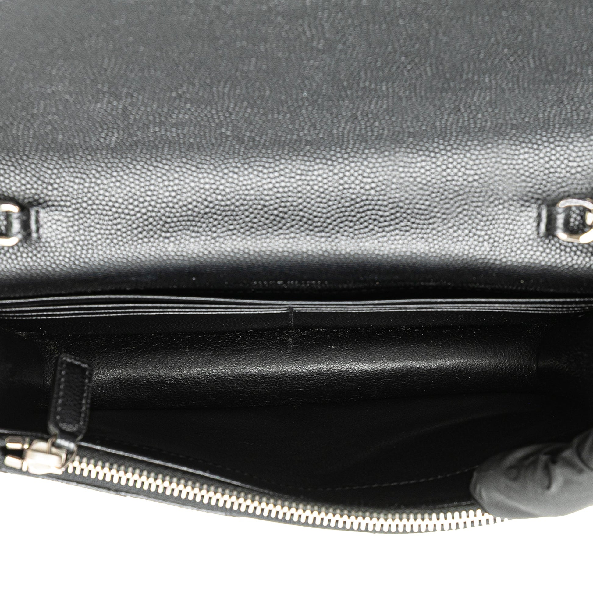 Saint Laurent Grain De Poudre Matelasse Chevron Monogram Chain Wallet