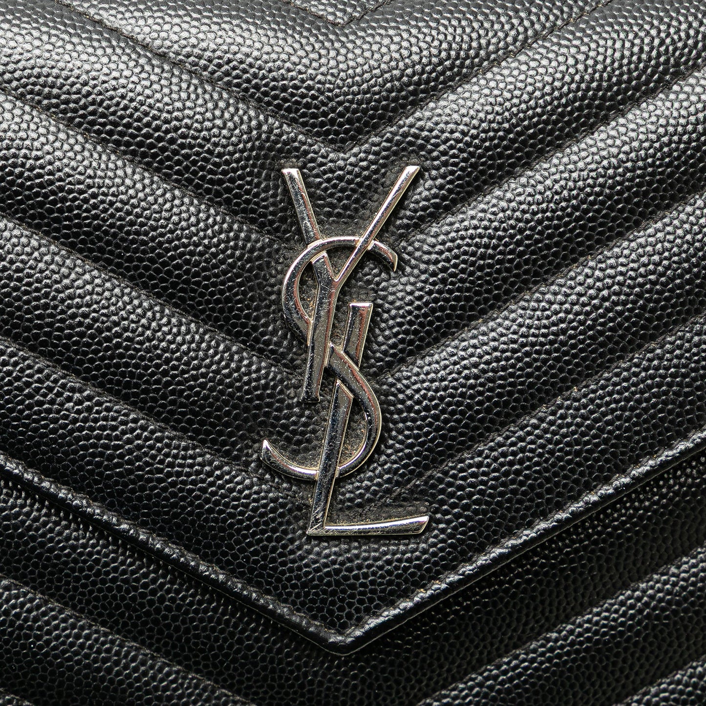 Saint Laurent Grain De Poudre Matelasse Chevron Monogram Chain Wallet
