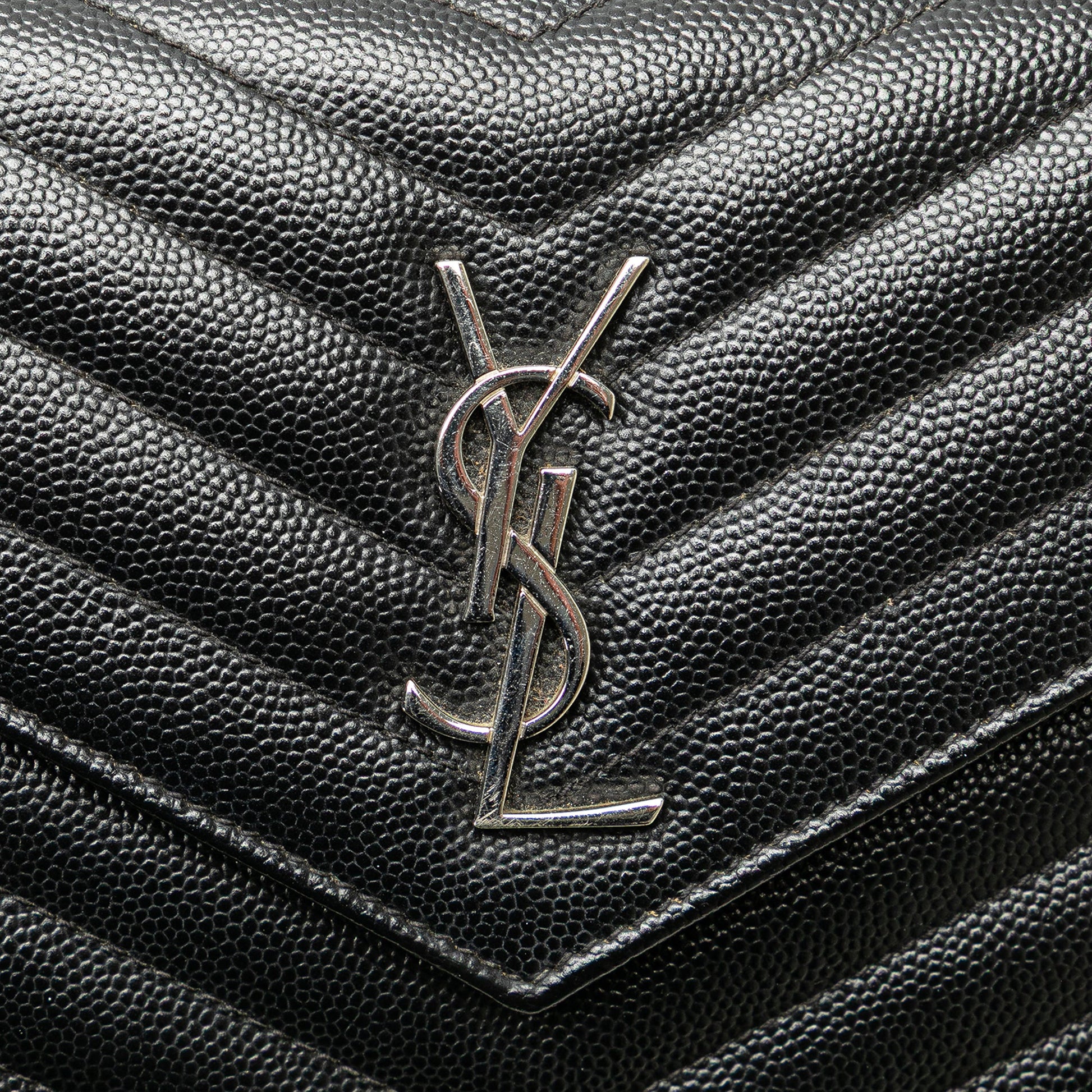 Saint Laurent Grain De Poudre Matelasse Chevron Monogram Chain Wallet