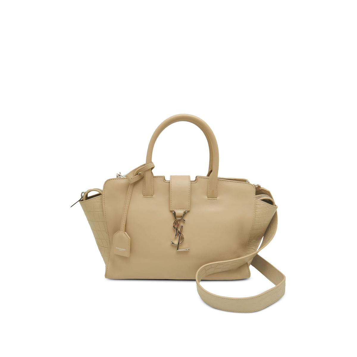 Saint Laurent Baby Leather Monogram Downtown Cabas Satchel — Beige