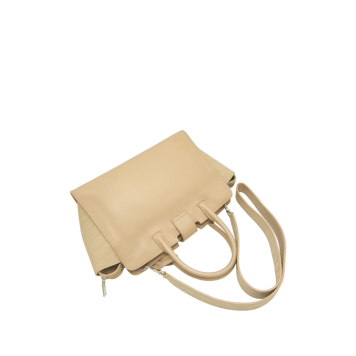 Saint Laurent Baby Leather Monogram Downtown Cabas Satchel — Beige