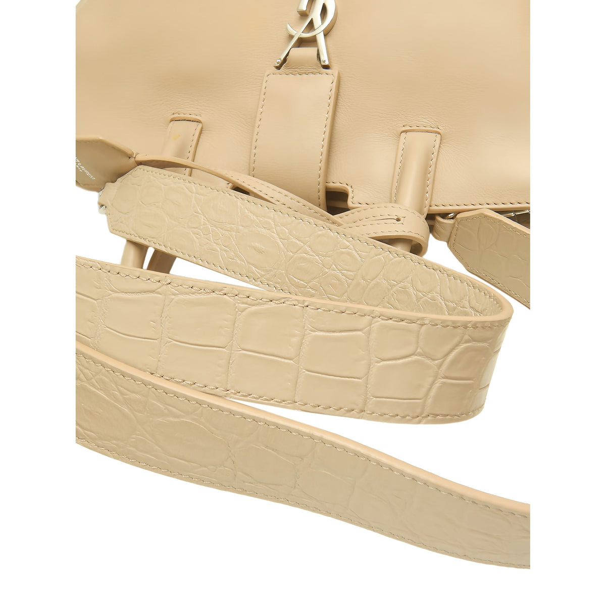 Saint Laurent Baby Leather Monogram Downtown Cabas Satchel — Beige