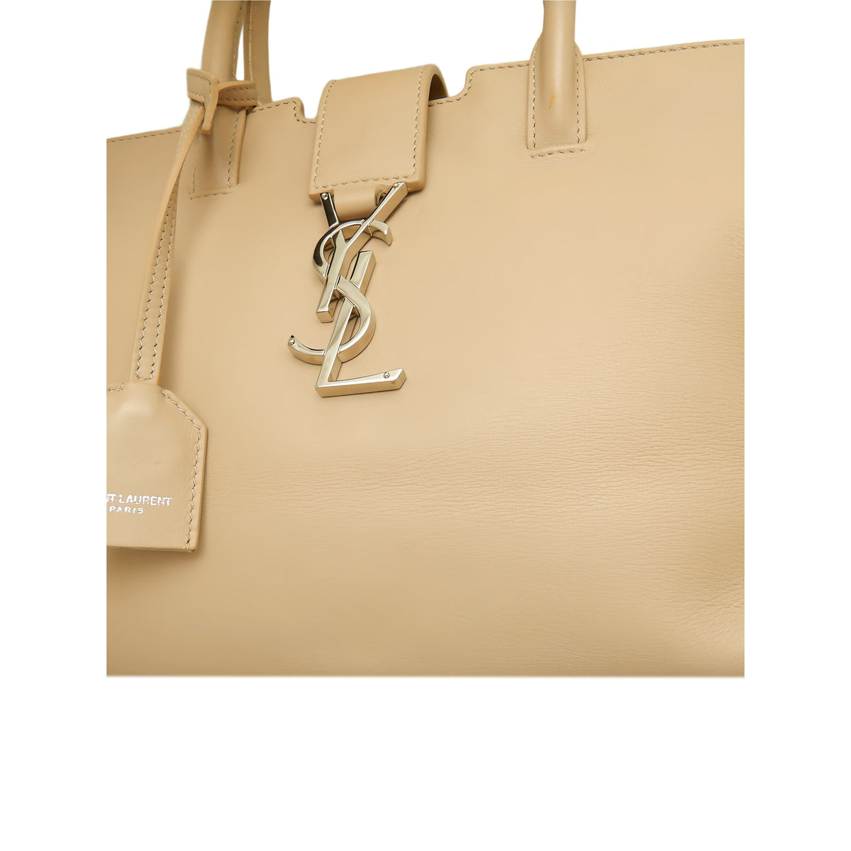 Saint Laurent Baby Leather Monogram Downtown Cabas Satchel — Beige