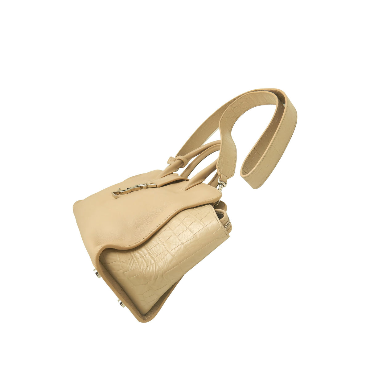 Saint Laurent Baby Leather Monogram Downtown Cabas Satchel — Beige