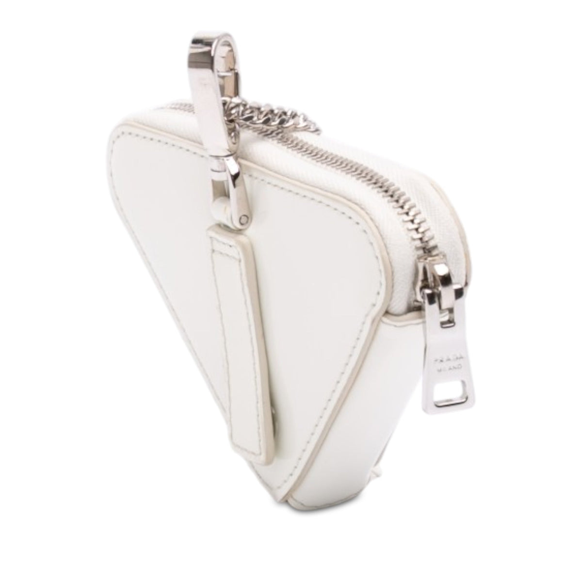 Prada Mini Brushed Leather Triangle Chain Pouch