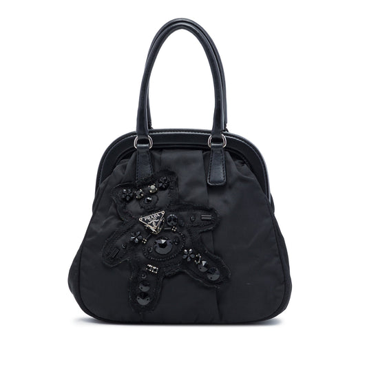Prada Beaded Tessuto Evening Bear Frame Handbag