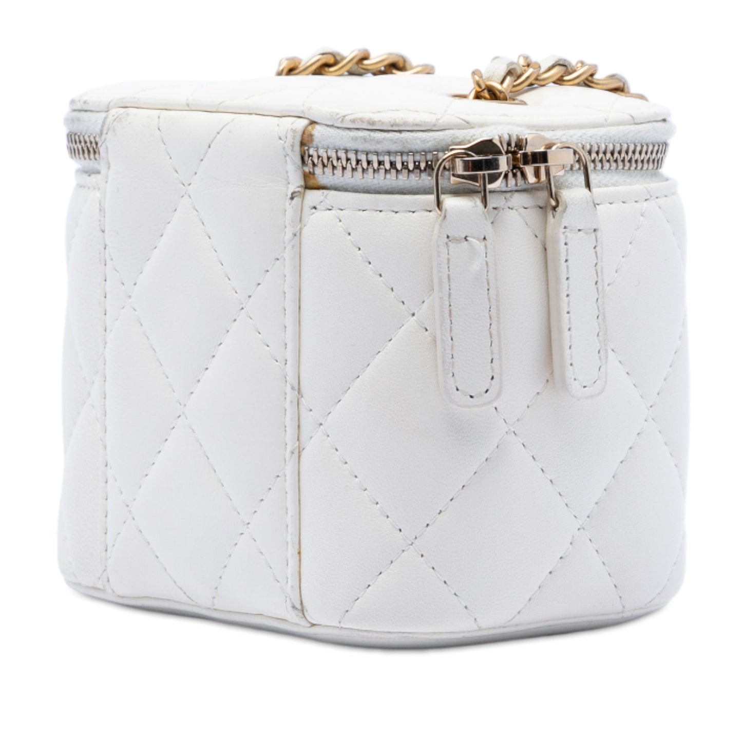 Chanel Mini Quilted Lambskin Pearl Crush Vanity Case With Chain