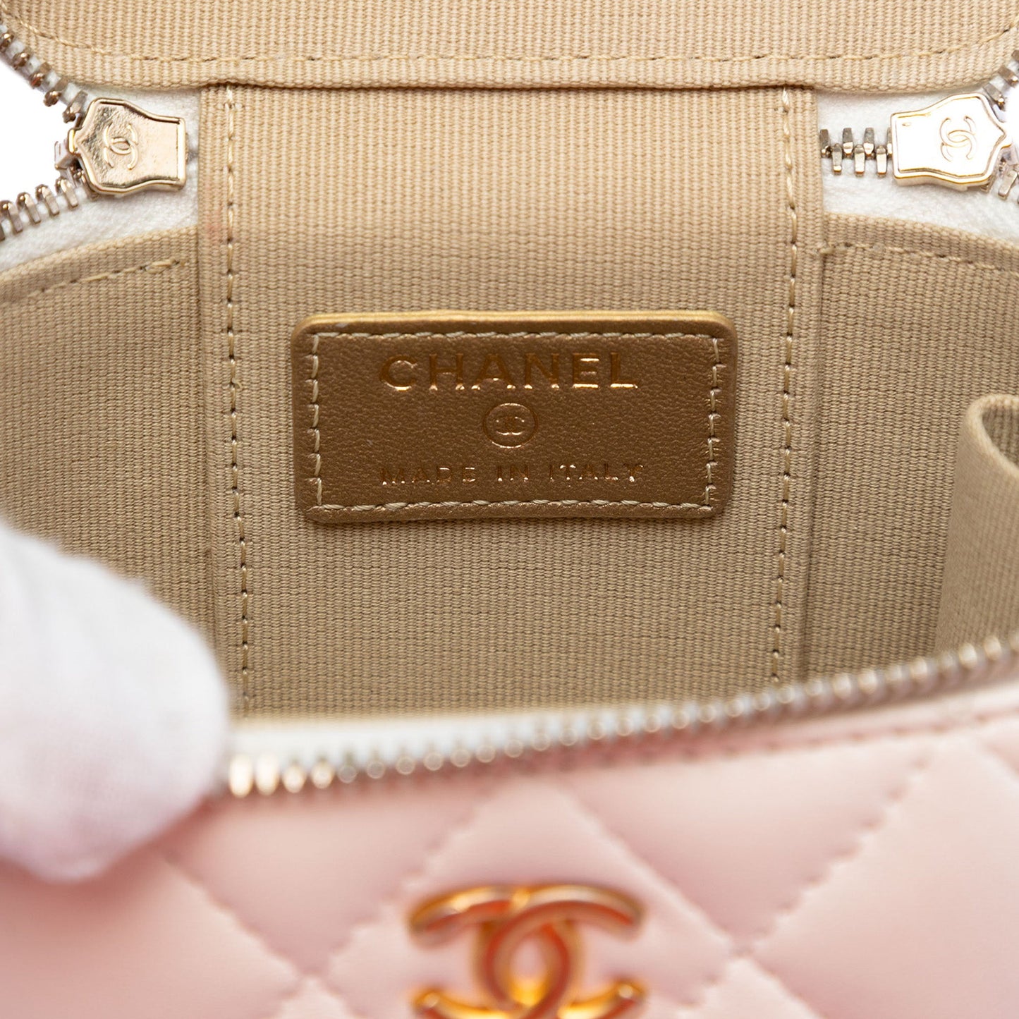 Chanel Mini Quilted Lambskin Pearl Crush Vanity Case With Chain
