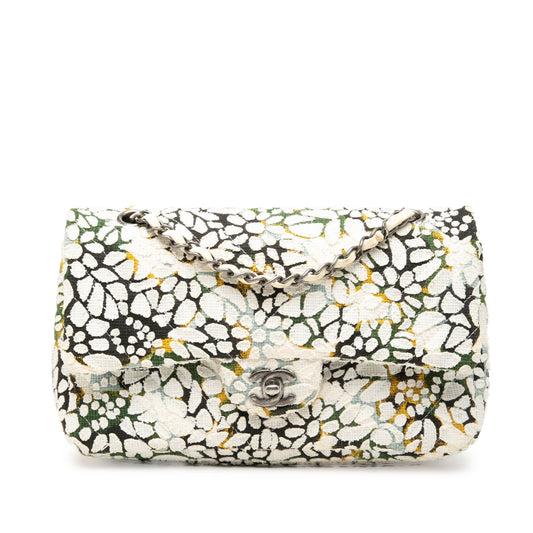 Chanel Medium Classic Chevron Tweed Floral Double Flap