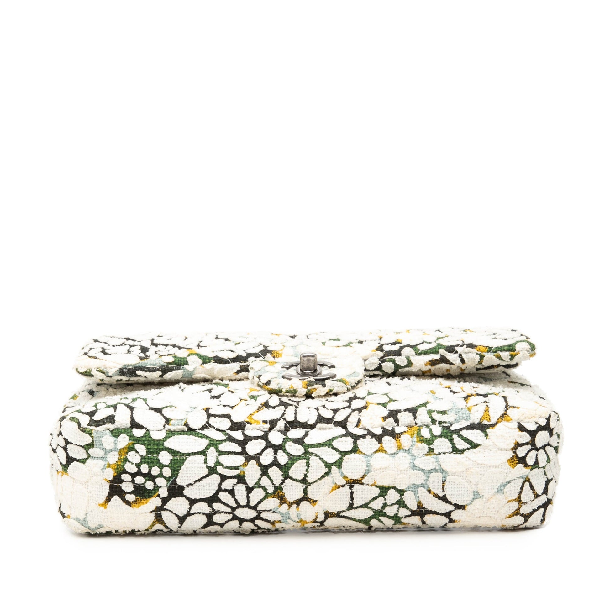 Chanel Medium Classic Chevron Tweed Floral Double Flap