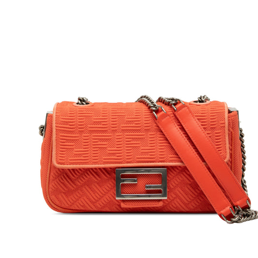 Fendi Zucca Embossed Technical Fabric Chain Midi Baguette