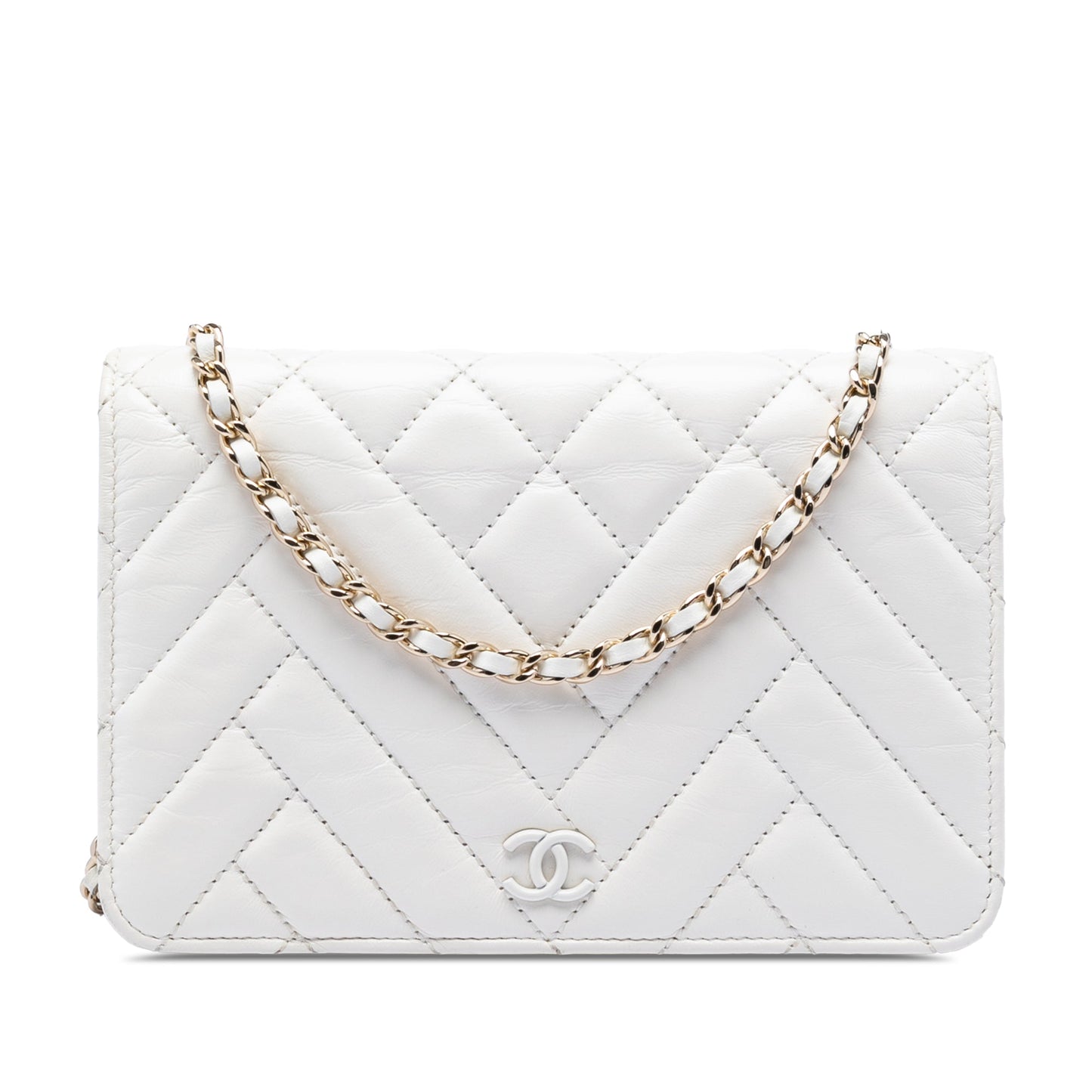Chanel CC Crinkled Chevron Calfskin Wallet On Chain