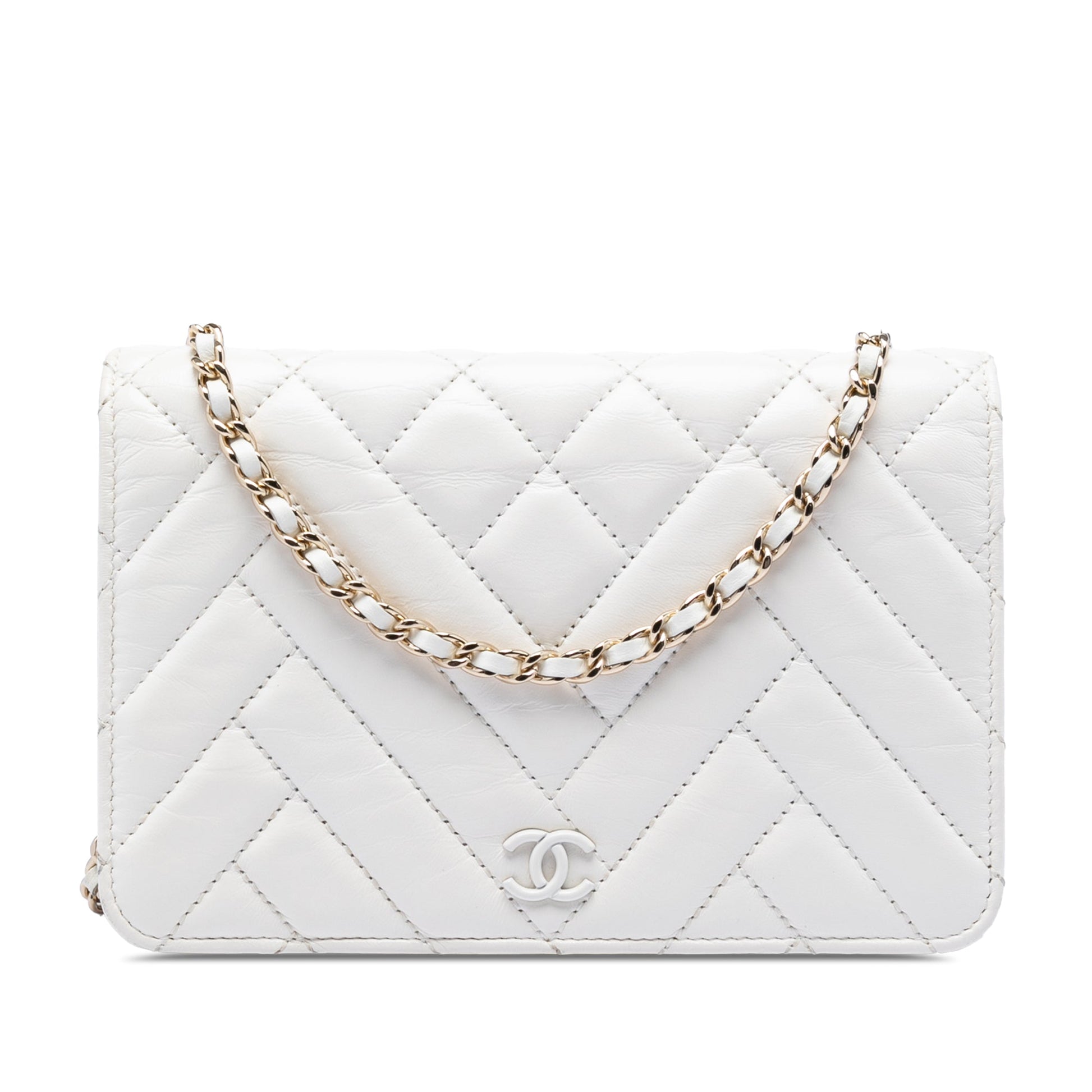 Chanel CC Crinkled Chevron Calfskin Wallet On Chain