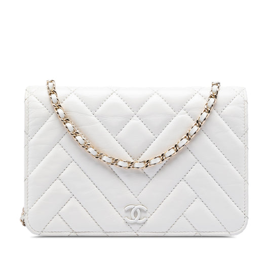 Chanel CC Crinkled Chevron Calfskin Wallet On Chain