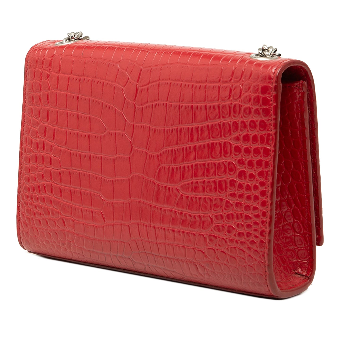 Saint Laurent Small Croc Embossed Leather Monogram Kate Tassel Crossbody