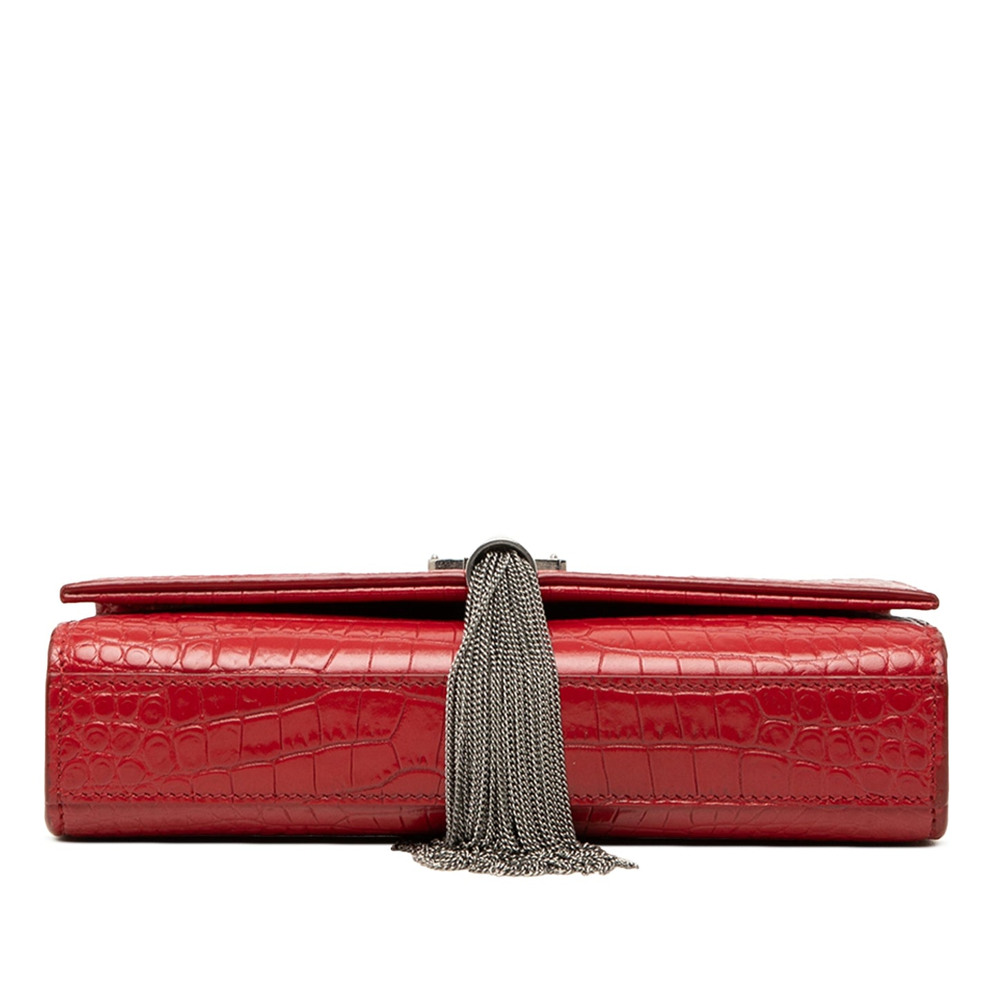 Saint Laurent Small Croc Embossed Leather Monogram Kate Tassel Crossbody