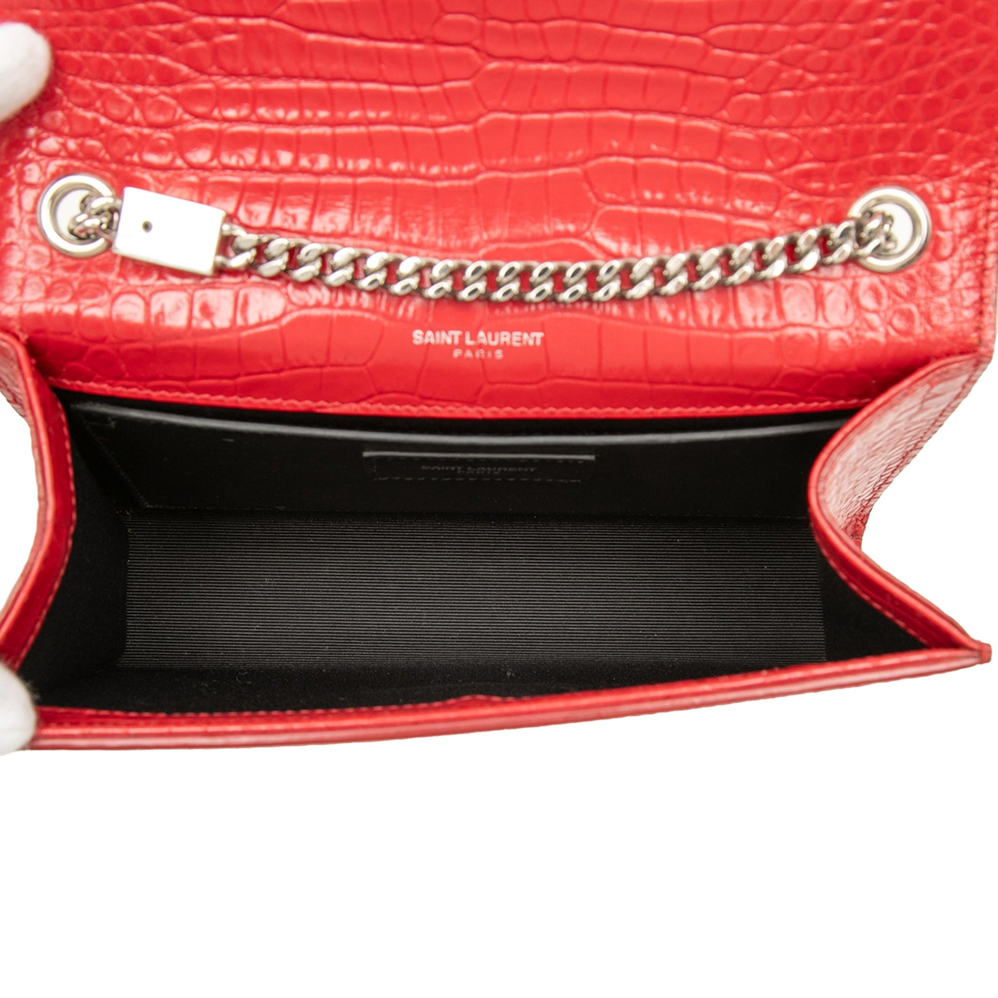 Saint Laurent Small Croc Embossed Leather Monogram Kate Tassel Crossbody