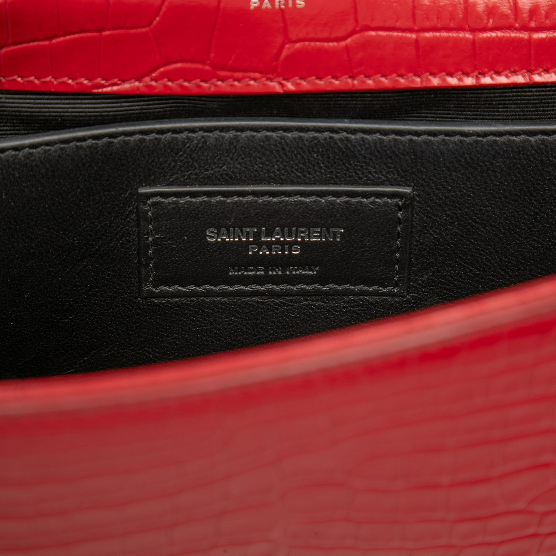 Saint Laurent Small Croc Embossed Leather Monogram Kate Tassel Crossbody