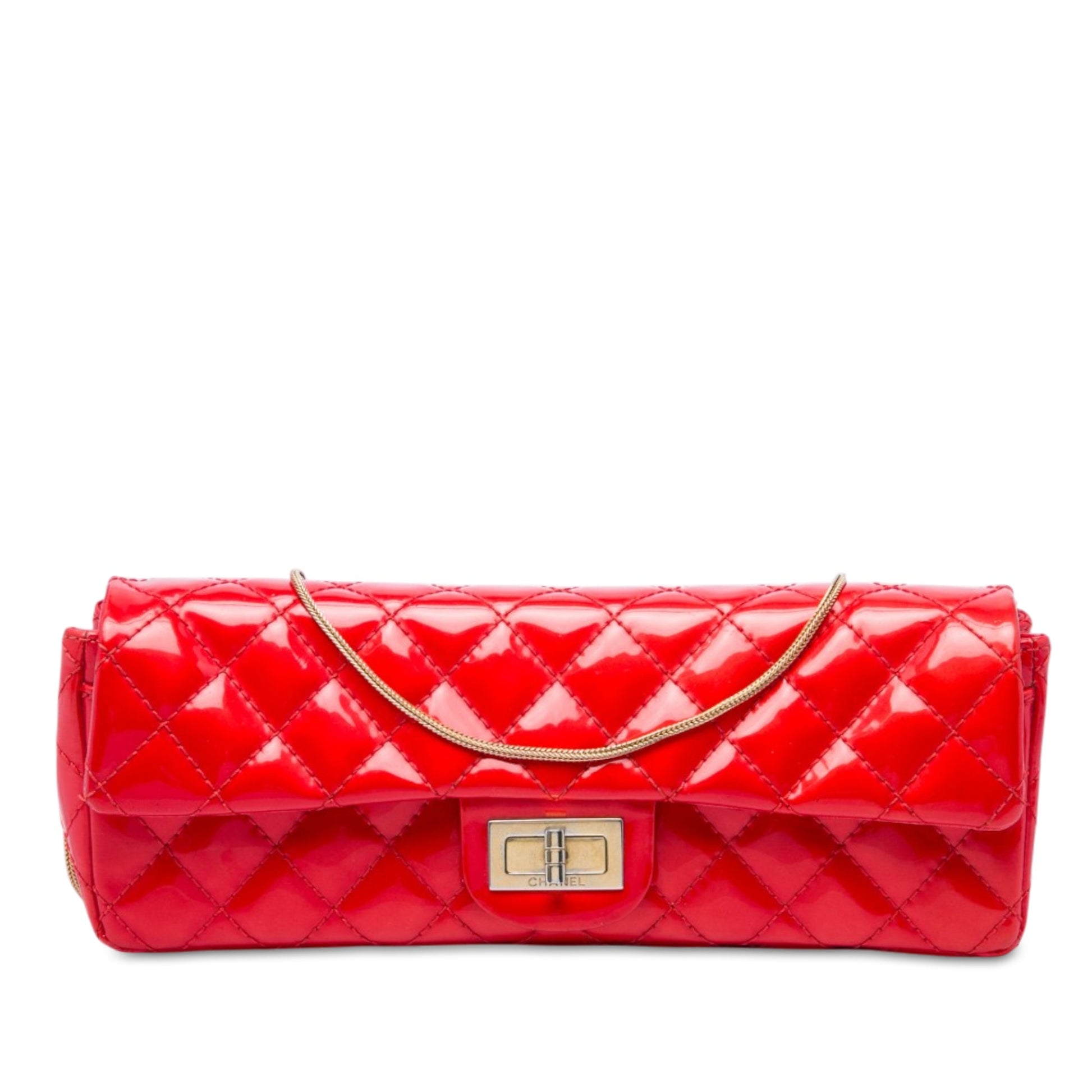 Chanel Quilted Patent Reissue 2.55 East West Flap Clutch with Chain