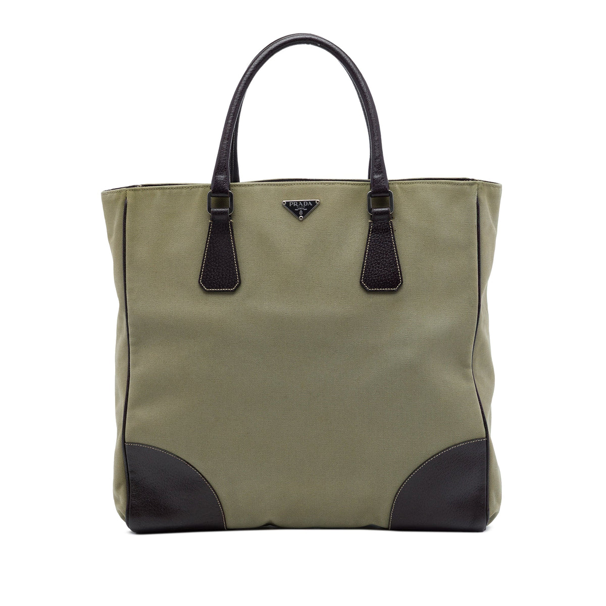 Prada Cinghiale Trimmed Canvas Canapa Tote — Brown