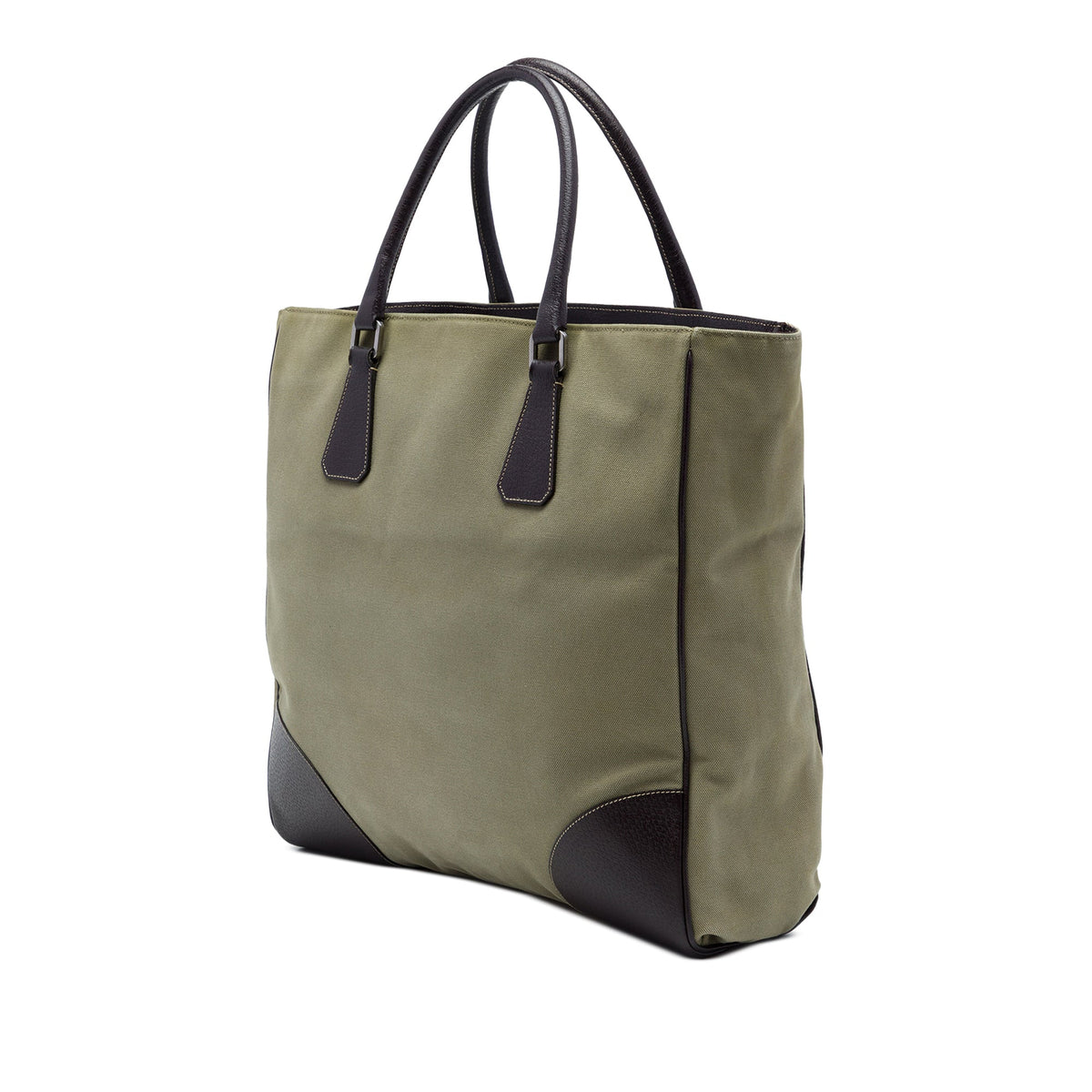 Prada Cinghiale Trimmed Canvas Canapa Tote — Brown