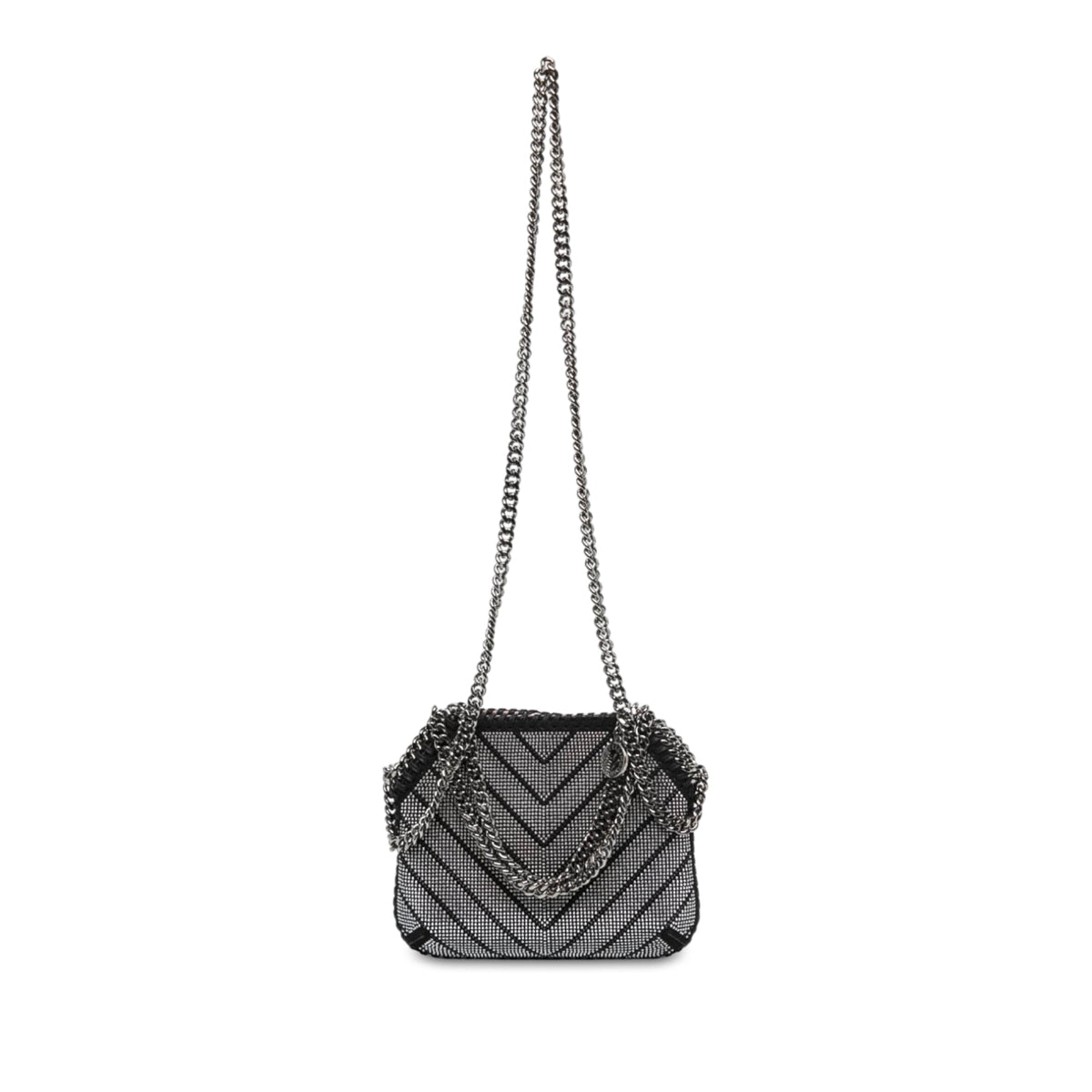 Stella McCartney Nano Shaggy Deer Chevron Hotfix Falabella Satchel — Black
