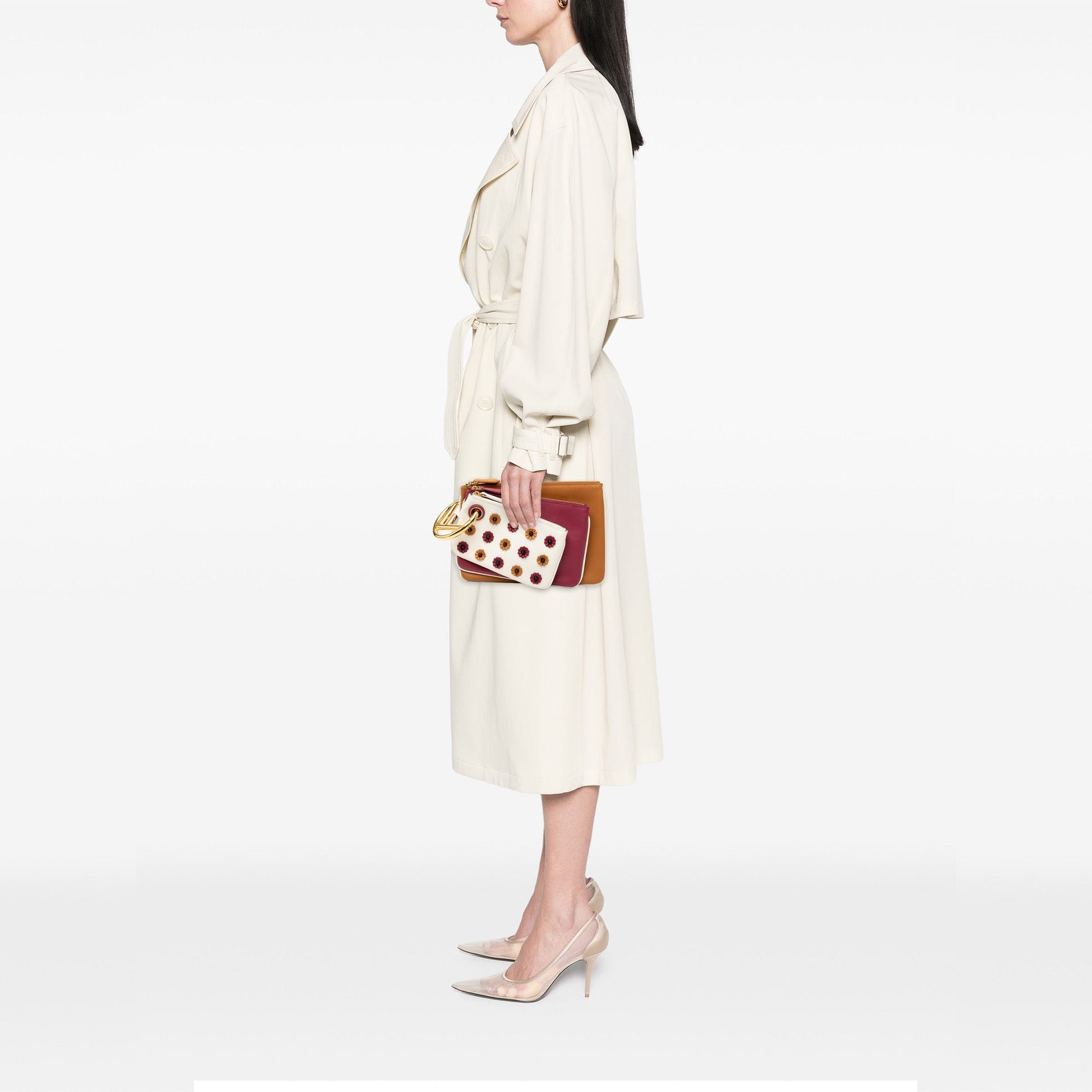Fendi Leather Flowerland Triplette Clutch