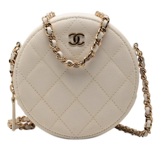 CC Quilted Caviar Round Clutch With Chain