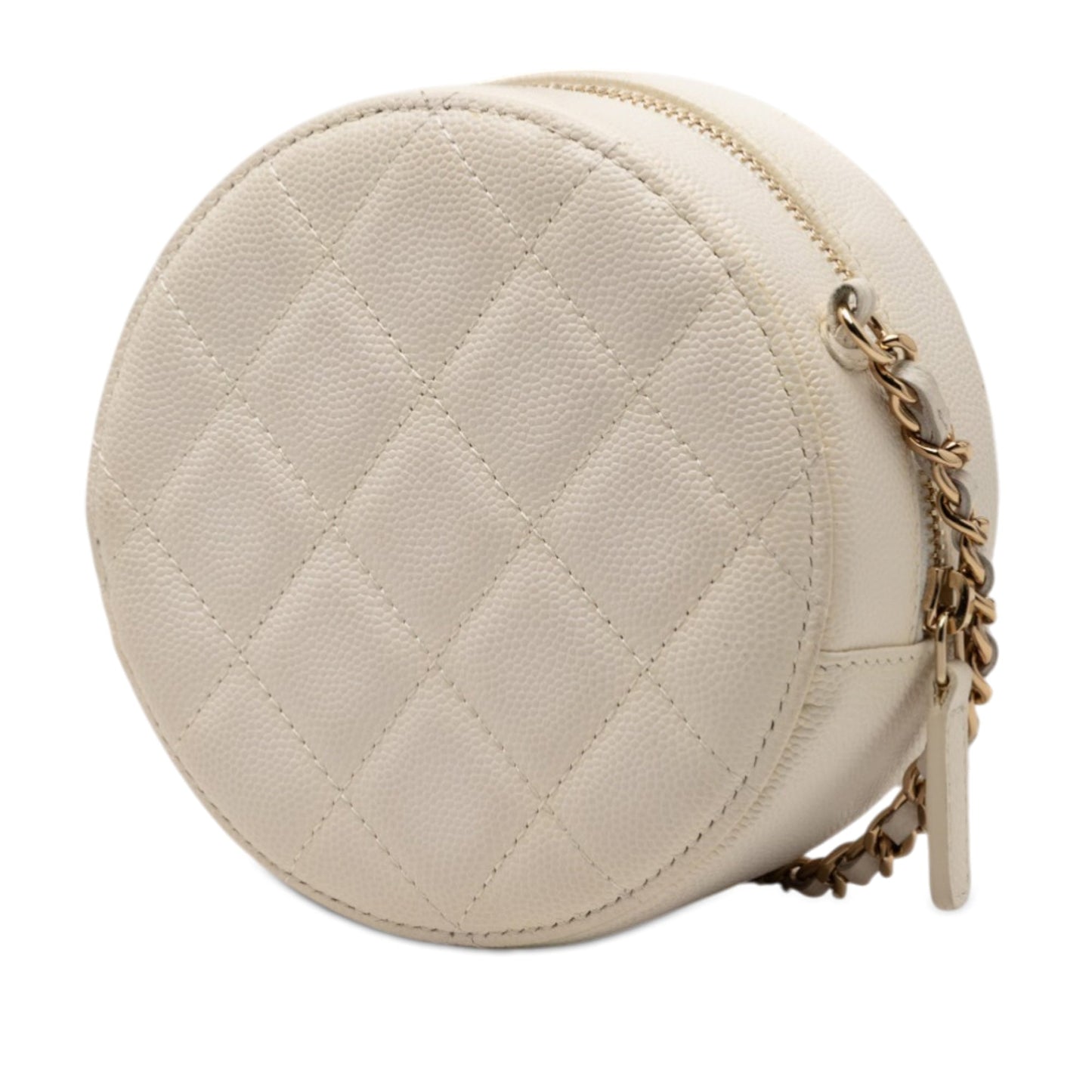 CC Quilted Caviar Round Clutch With Chain
