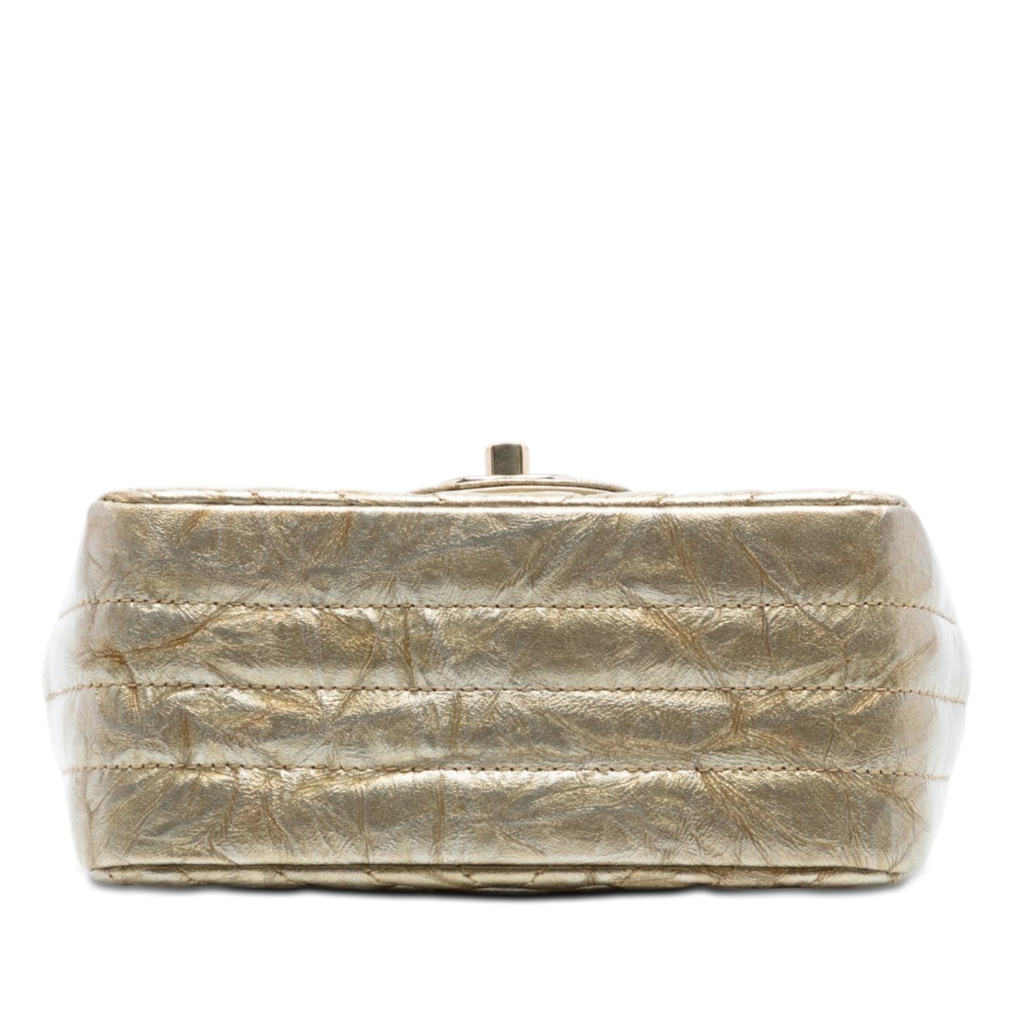 Chanel Mini Square Classic Chevron Metallic Crumpled Calfskin Single Flap