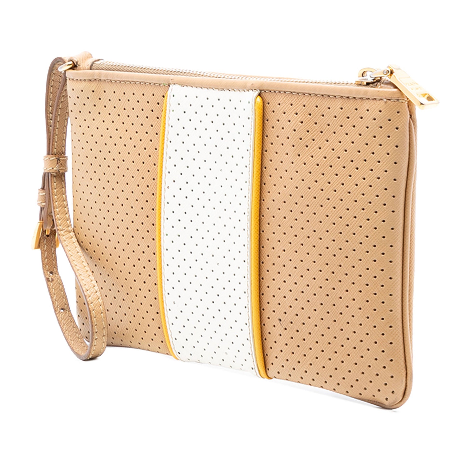 Prada Perforated Saffiano Wristlet Clutch