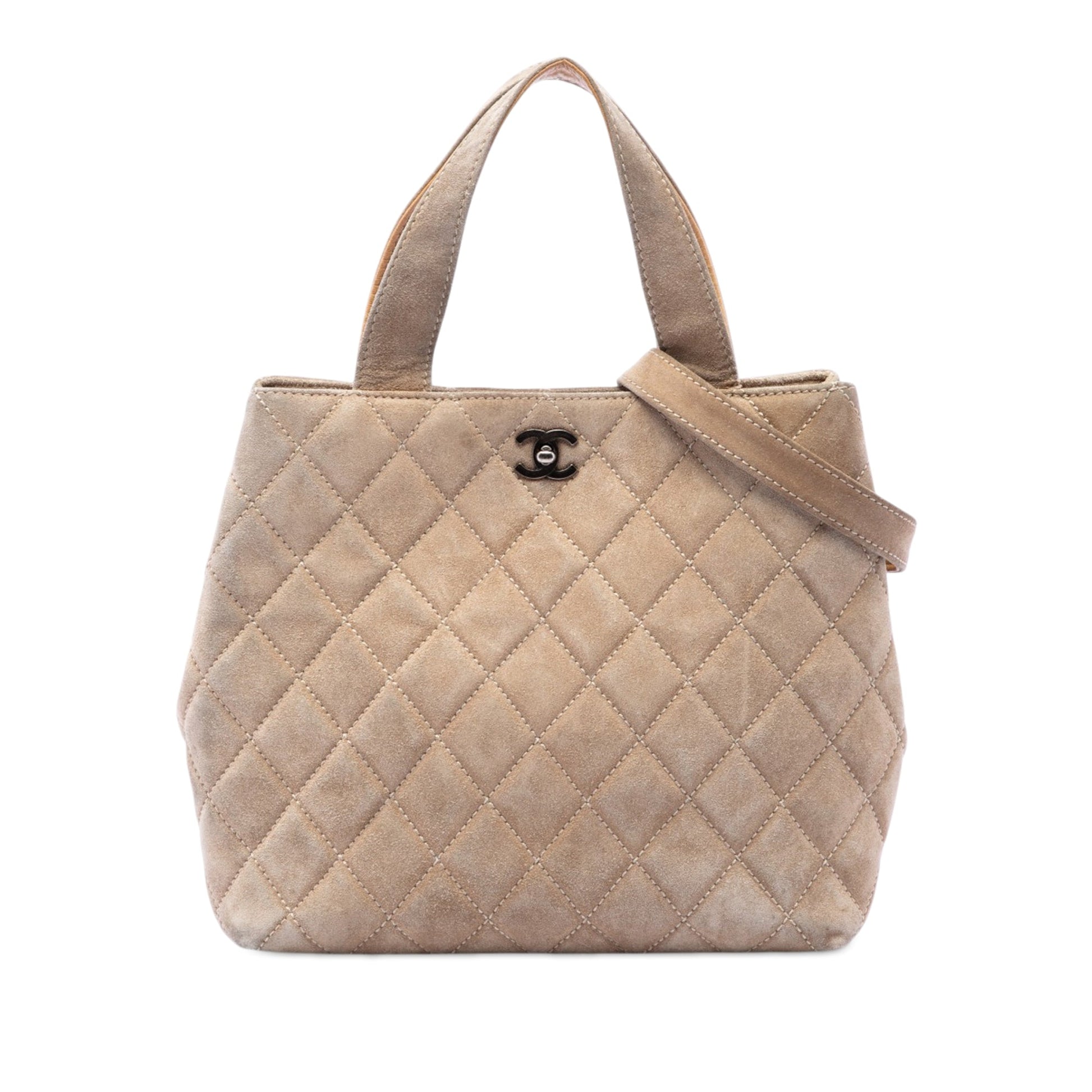Chanel CC Quilted Suede Turnlock Satchel